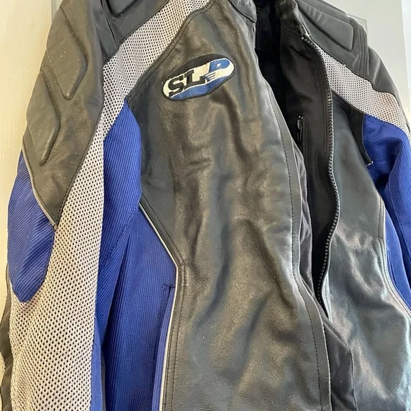 Street Legal Performance Medium Leather Black & Blue Padded Motorcycle Jacket